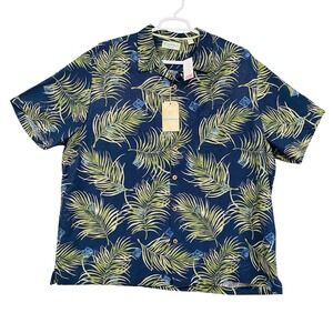 NEW Caribbean 100% Silk Palm Print Button Up‎ Shirt Men's XXL Tropical Resort
